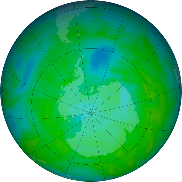 Antarctic ozone map for 18 December 1992